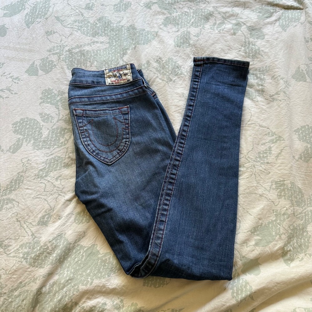 True Religion Jeans Womens 28 Blue Skinny Low Rise Stretch Denim Dark Wash Y2K
